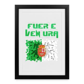 Fuerteventura Flagge mit Wappen - Gerahmtes Poster (27 × 37 cm) - Schwarz - Vorne