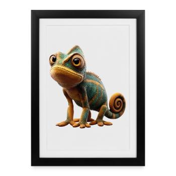 Caméléon Lézard Reptile Caméléon Iguane Lézard - Affiche encadrée (27 × 37 cm) - noir - Devant
