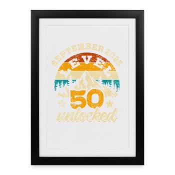September 2025, Level 50 unlocked, 50th birthday - Framed poster (27 × 37 cm) - black - Front