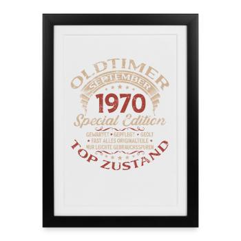 55. Geburtstag Geschenk Oldtimer September 1970 - Gerahmtes Poster (27 × 37 cm) - Schwarz - Vorne