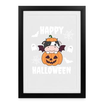 Costume de chauve-souris citrouille d'Halloween pour vache - Affiche encadrée (27 × 37 cm) - noir - Devant