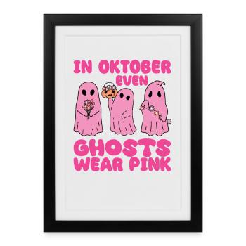 en octobre, même les fantômes portent du cancer du sein rose - Affiche encadrée (27 × 37 cm) - noir - Devant