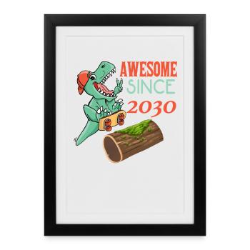 Dino Skater Anniversaire 2030 - Affiche encadrée (27 × 37 cm) - noir - Devant