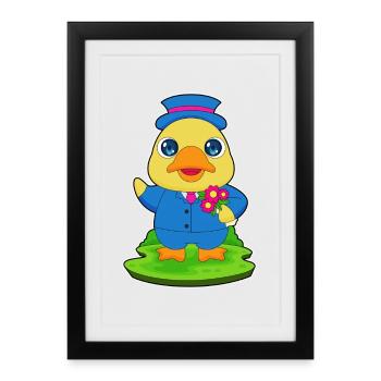 Ente Bräutigam Blumen Hochzeit - Gerahmtes Poster (27 × 37 cm) - Schwarz - Vorne