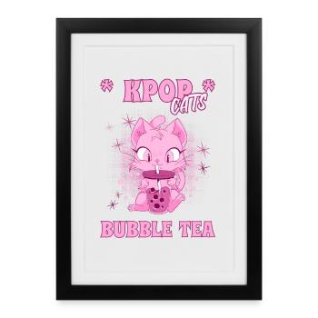 K-Pop Kitten with Bubble Tea South Korea Seoul - Framed poster (27 × 37 cm) - black - Front