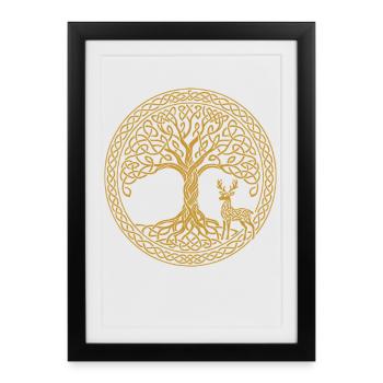 Symbole du cerf de l'arbre de vie, pleine conscience - Affiche encadrée (27 × 37 cm) - noir - Devant