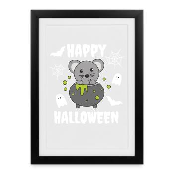 Mouse Happy Halloween Witch's Cauldron Bat - Framed poster (27 × 37 cm) - black - Front