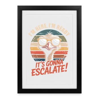 Je suis là, prêt, Strauss Escalate, disant Party Retro - Affiche encadrée (27 × 37 cm) - noir - Devant