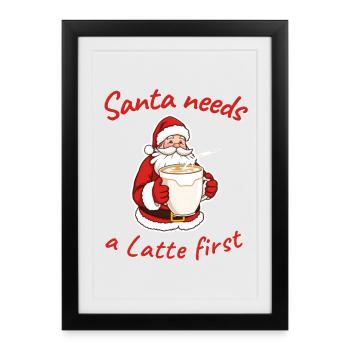 Illustration du Père Noël avec du café - Affiche encadrée (27 × 37 cm) - noir - Devant