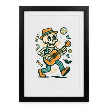 Skeleton with guitar in Halloween style - Framed poster (27 × 37 cm) - black - Front
