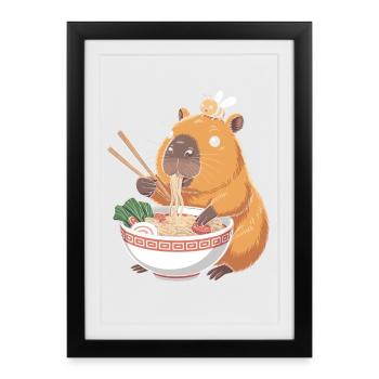 Capybara Ramen Kawaii With Bee - Framed poster (27 × 37 cm) - black - Front