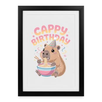 Anniversaire de Cappy Ramen Capybara ANNIVERSAIRE DE CAPPY - Affiche encadrée (27 × 37 cm) - noir - Devant