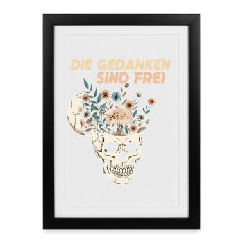 Flowers in the skull with a message - Framed poster (27 × 37 cm) - black - Front