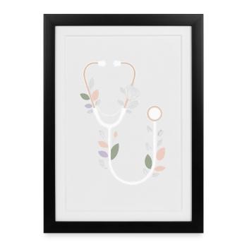 Conception de stéthoscope floral - Affiche encadrée (27 × 37 cm) - noir - Devant