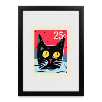 Artful cat as a stamp - Framed poster (27 × 37 cm) - black - Front