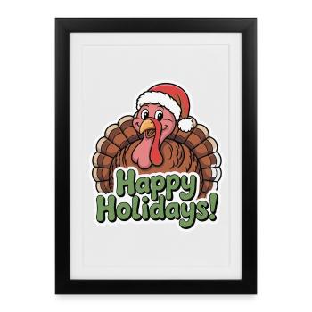 Illustration d'une dinde festive avec un chapeau de Père Noël - Affiche encadrée (27 × 37 cm) - noir - Devant