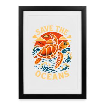 Illustration de la tortue Sauver les océans - Affiche encadrée (27 × 37 cm) - noir - Devant