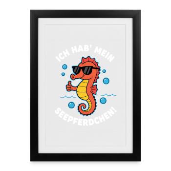 Passed exam – Seahorse with sunglasses - Framed poster (27 × 37 cm) - black - Front
