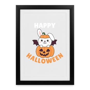 Lapin Happy Halloween Citrouille Chauve-souris - Affiche encadrée (27 × 37 cm) - noir - Devant