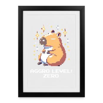 Niveau Aggro : Zéro | Capybara et paix - Affiche encadrée (27 × 37 cm) - noir - Devant