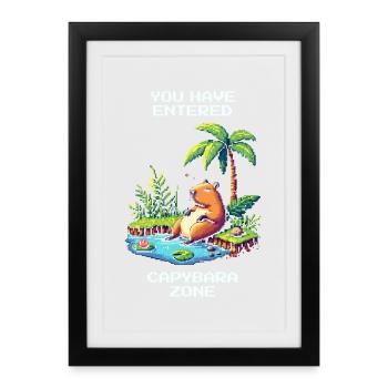 Entrez dans la zone Capybara | Capybara et détente - Affiche encadrée (27 × 37 cm) - noir - Devant