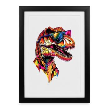 T-Rex Tyrannosaurus Rex Dino Papa Dinosaure - Affiche encadrée (27 × 37 cm) - noir - Devant