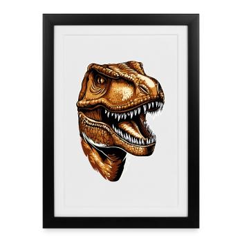 T-Rex Tyrannosaurus Rex Dino Papa Dinosaure - Affiche encadrée (27 × 37 cm) - noir - Devant