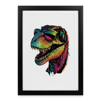 T-Rex Tyrannosaurus Rex Dino Papa Dinosaure - Affiche encadrée (27 × 37 cm) - noir - Devant