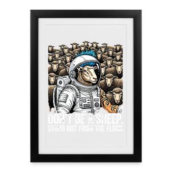 Ne sois pas un mouton - Astronaute Schaf Punk - Affiche encadrée (27 × 37 cm) - noir - Devant
