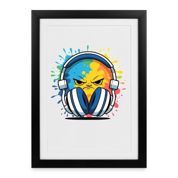 Compact DJ cartoon with headphones - Framed poster (27 × 37 cm) - black - Front