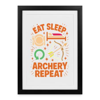 Manger Dormir Tir à l'arc Répéter archer drôle - Affiche encadrée (27 × 37 cm) - noir - Devant