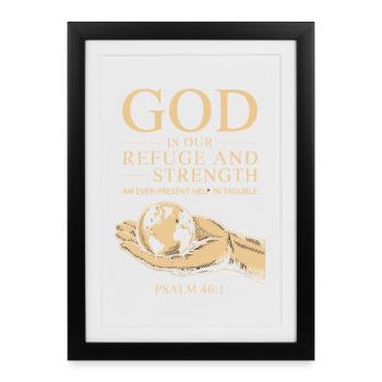 Dieu est notre refuge et notre force – Psaume 46:1 - Affiche encadrée (27 × 37 cm) - noir - Devant
