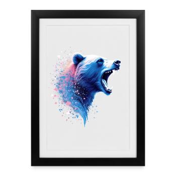 Tête d’ours rugissant Énergie sauvage - Affiche encadrée (27 × 37 cm) - noir - Devant