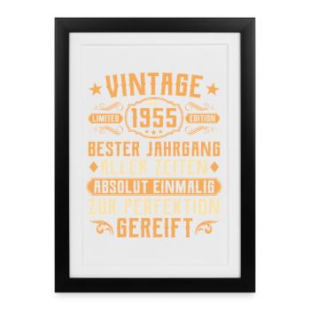 Millésime 1955 Année de naissance - 70e anniversaire - Affiche encadrée (27 × 37 cm) - noir - Devant