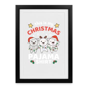 Pyjama de Noël Ours Polaire - Affiche encadrée (27 × 37 cm) - noir - Devant