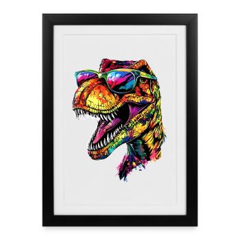 T-Rex Tyrannosaurus Rex Dino Papa Dinosaure - Affiche encadrée (27 × 37 cm) - noir - Devant
