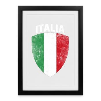Bouclier Tricolore Vintage Italie Flaming - Affiche encadrée (27 × 37 cm) - noir - Devant