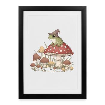 Mushroom wizard with frog - Framed poster (27 × 37 cm) - black - Front
