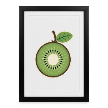 Juicy Kiwi Slice Minimalist Fruit Graphic - Framed poster (27 × 37 cm) - black - Front