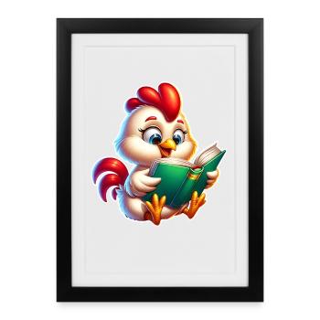 Chicken Book Reading - Framed poster (27 × 37 cm) - black - Front