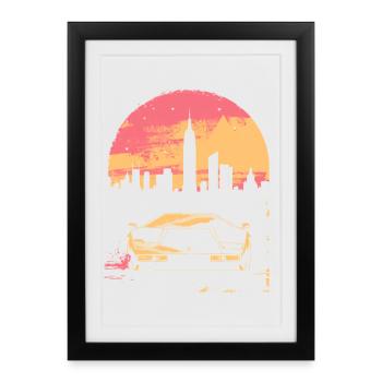 Synthwave 80s Vaporwave Retro Car Skyline Motif - Framed poster (27 × 37 cm) - black - Front