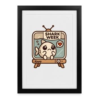 Illustration de la semaine du requin triste kawaii - Affiche encadrée (27 × 37 cm) - noir - Devant