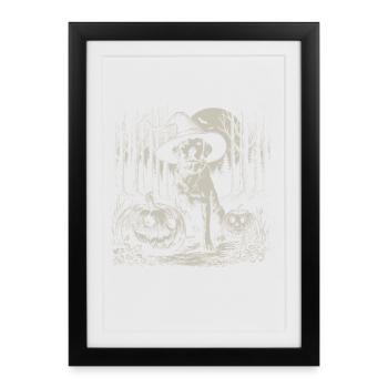 Laboratoire effrayant avec un chapeau de sorcière dans la forêt d'Halloween - Affiche encadrée (27 × 37 cm) - noir - Devant