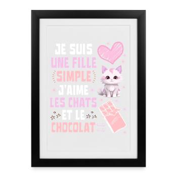 Je suis une fille Simple Chats et Chocolat - Affiche encadrée (27 × 37 cm) - noir - Devant