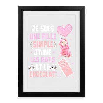 Je suis une fille Simple Rats et Chocolat - Affiche encadrée (27 × 37 cm) - noir - Devant