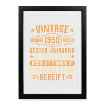 Millésime 1950 année de naissance - 75e anniversaire - Affiche encadrée (27 × 37 cm) - noir - Devant