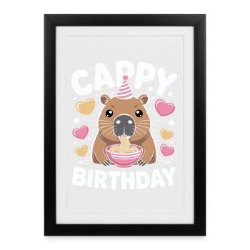 Anniversaire de Cappy Ramen de Capybara Anniversaire de Capy - Affiche encadrée (27 × 37 cm) - noir - Devant