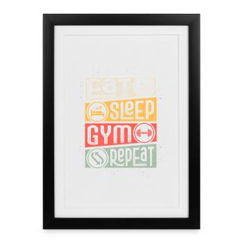 Motif d'entraînement énergique avec des symboles emblématiques - Affiche encadrée (27 × 37 cm) - noir - Devant