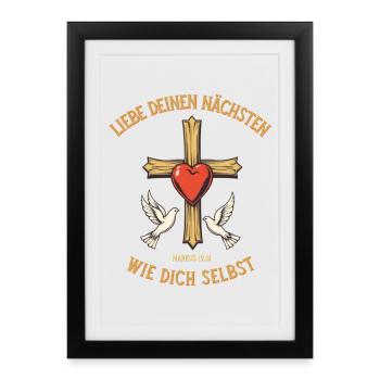 Coeur Croix Christianisme Bible Aime ton prochain - Affiche encadrée (27 × 37 cm) - noir - Devant