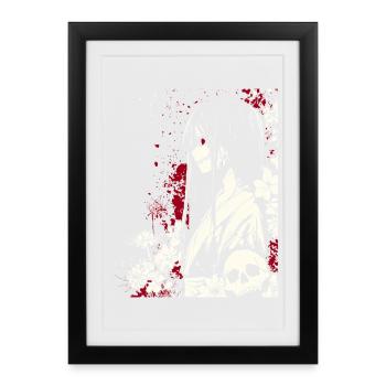Horreur manga fille en kimono aux yeux rouges - Affiche encadrée (27 × 37 cm) - noir - Devant